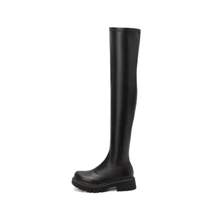 BLXQPYT Botas De Mujer Sexy élastique cuissardes bottes bout rond fond épais chaud sur le genou femmes