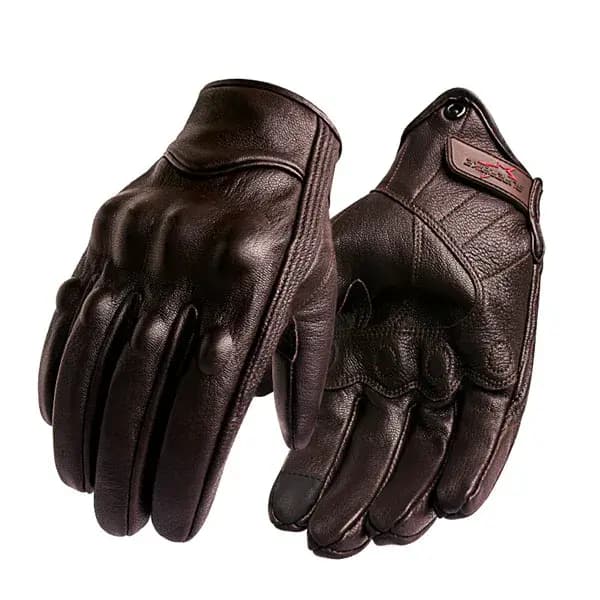 Gants de moto tactiles en cuir marron pour hommes