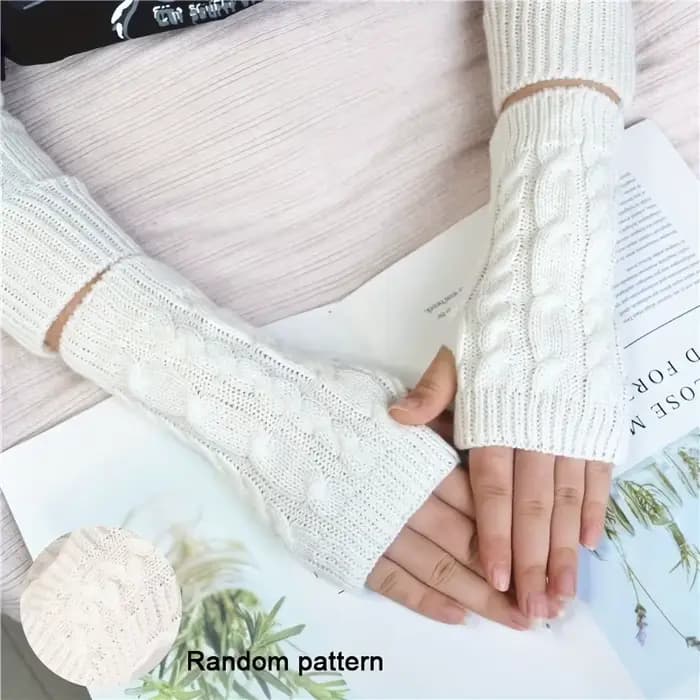 Gants d'hiver confortables pour femmes - Gants blancs semi-doigts avec design élastique sans doigts