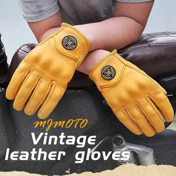 Gants de Moto Rétro en Cuir Jaune pour Homme et Femme