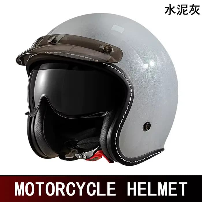 Casque Moto Rétro 3/4 Demi-Casque d'Été Homme et Femme Style Américain avec Visière et Écran Interne