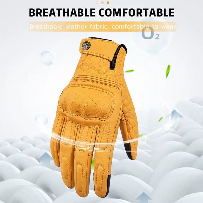 Gants Moto Rétro Jaunes en Cuir Tactiles