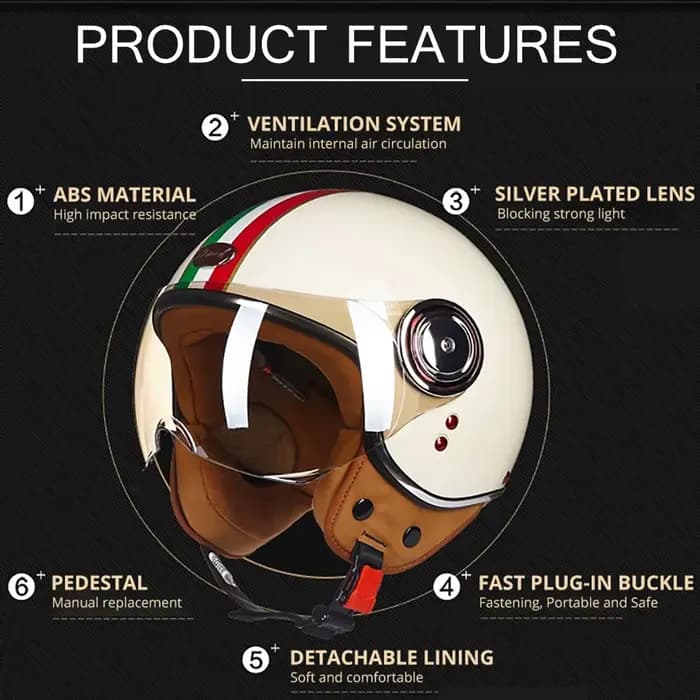 BEON – casque De Moto pour hommes et femmes, ouvert au visage, Vintage, 3/4
