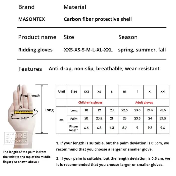 Masontex-Gants de Moto en Fibre de Carbone à Doigt Complet