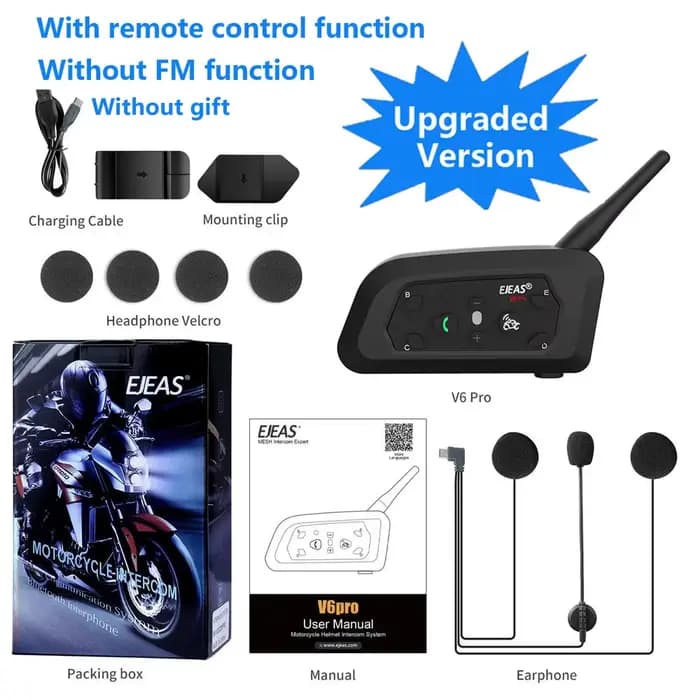 EJEAS V6 PRO + casque de moto Interphone Bluetooth casque avec 800M BT Interphone communicateur pour