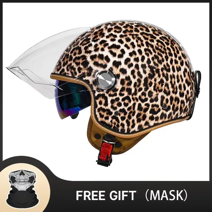 Casque de moto ouvert 3/4 imprimé léopard