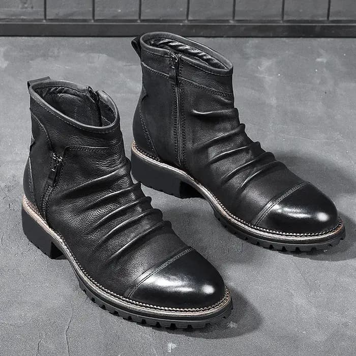 Bottes basses en cuir plissé vintage pour hommes
