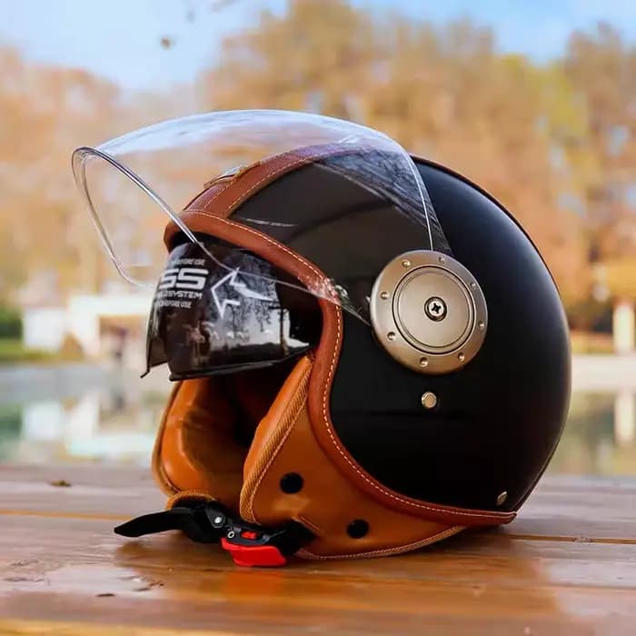Casques de moto en cuir rétro certifiés ECE DOT