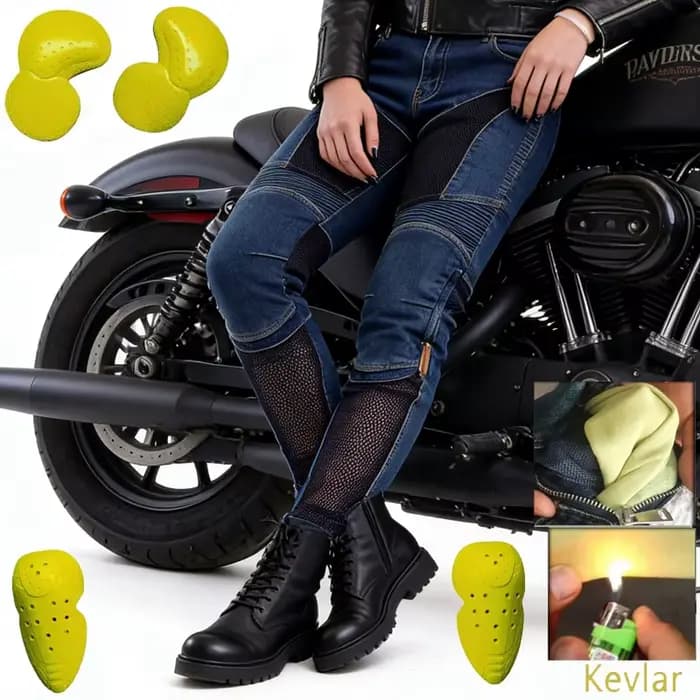 Pantalon de moto d'été pour femme en jean Kevlar