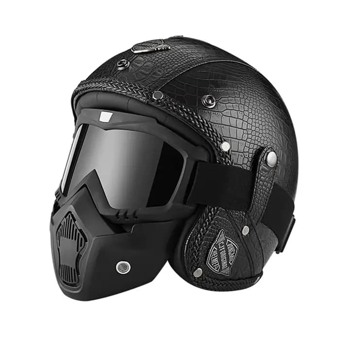 Casque de moto ouvert en cuir PU vintage allemand