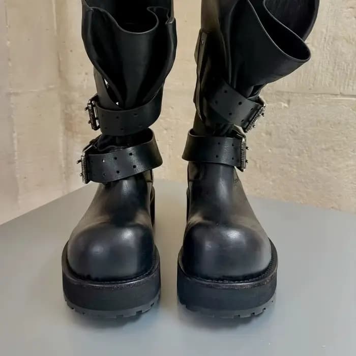 Bottes de moto en cuir noir pour femmes