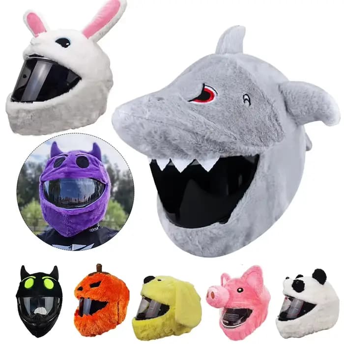 Housses de casque de moto en peluche de dessin animé drôle
