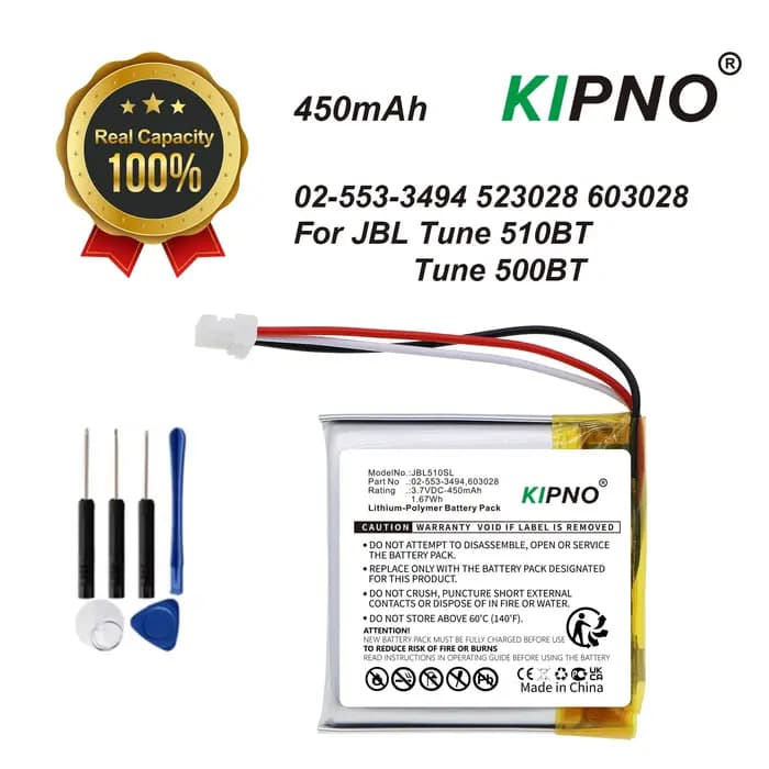 KIPNO nouvelle batterie 603028 Compatible avec le casque Bluetooth JBL TUNE 500BT 510BT 520BT avec outils gratuits inclus