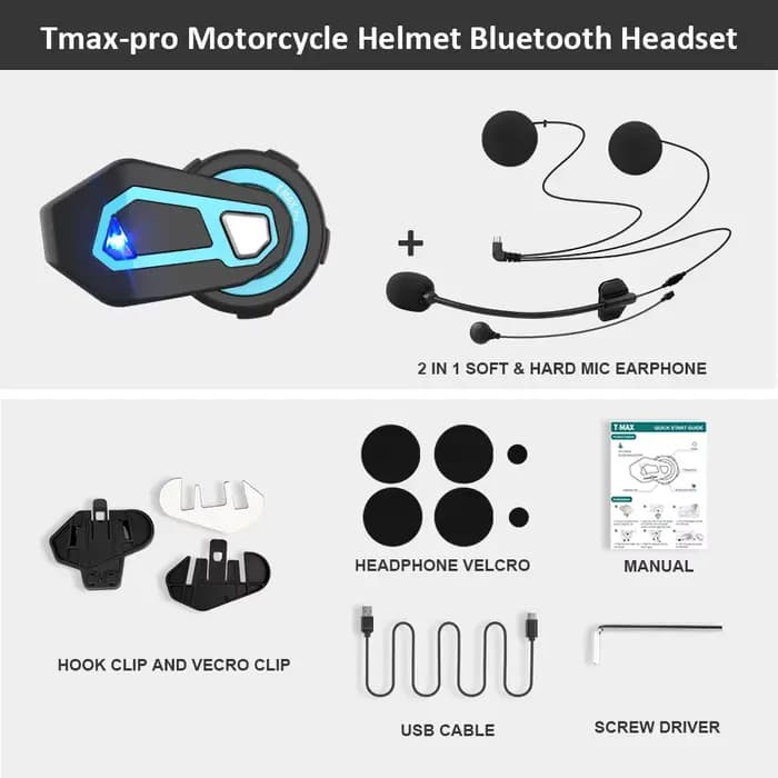 Freedconn T Max Pro interphone moto Bluetooth casque casque casque 6 coureurs BT 5.0 1200M FM moteur