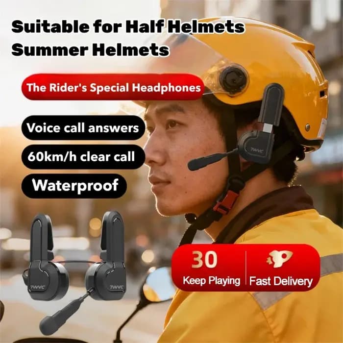 Casque Bluetooth pour moto, casque stéréo sans fil pour casque de moto, lecteur de musique, écouteurs mains libres avec support à clip
