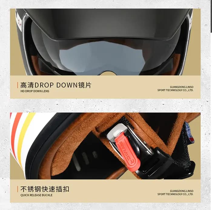 Casque de moto vintage RYMIC, casque rétro pour moto, casque intégral pour motocross tout-terrain