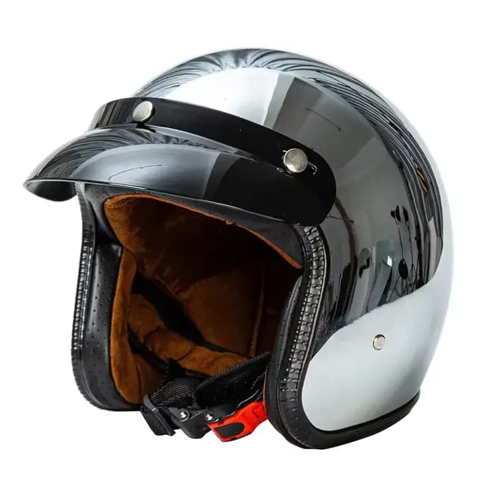 Casque de Moto à visage ouvert Vintage Kask Capacete Chrome argent rétro