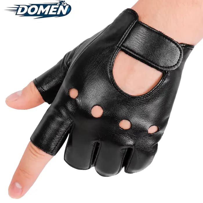 DOMEN – gants demi-doigts en cuir synthétique unisexe