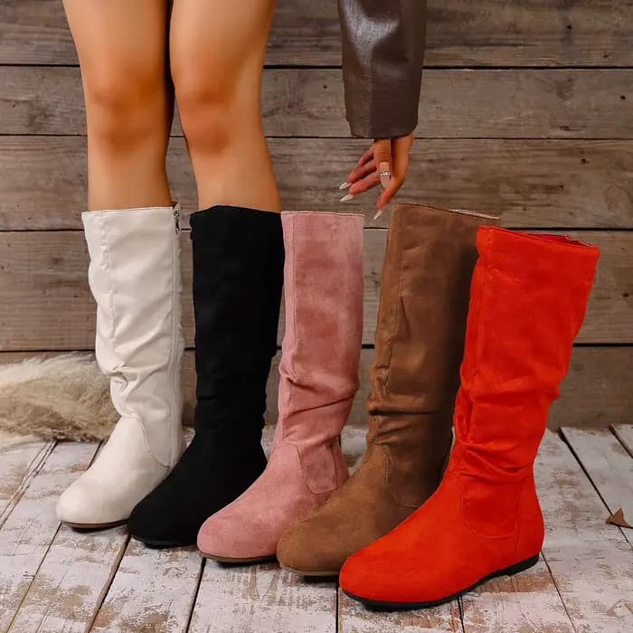 Bottes de moto décontractées antidérapantes en daim à bout rond pour l'hiver