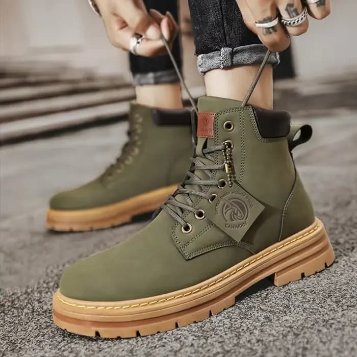 Bottes hautes chaussures en cuir pour hommes mode moto bottines